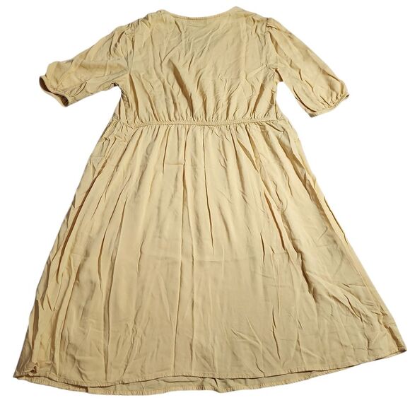 A:glow Maternity Midi Dress Sz Small Yellow Rayon Slight Puffy Sleeves Loose Fit - Picture 8 of 9